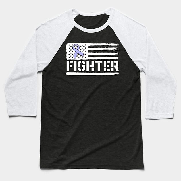 Stomach Cancer Awareness Fighter American Flag Periwinkle Baseball T-Shirt by 14thFloorApparel